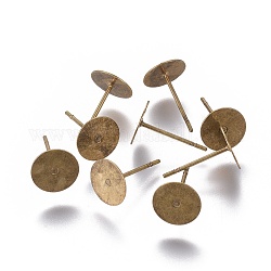 Supports de clou d'oreille, sans plomb et sans cadmium, tête en laiton et tige en acier inoxydable, bronze antique, Plateau: 8 mm, pin: 0.7 mm
