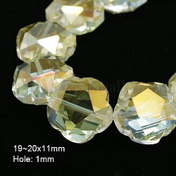 Electroplate Glass Beads, Half Plated, Faceted, Flower, Light Yellow, 19~20x11mm, Hole: 1mm