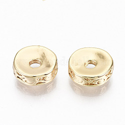Perlas de latón corrugado, sin níquel, plano y redondo, real 18k chapado en oro, 8x2.5mm, agujero: 1.8 mm