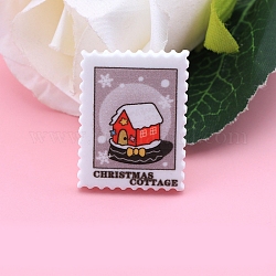 Cabochon in resina con francobollo natalizio, rettangolo, cardo, 30.8x23.4x4.2mm