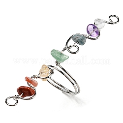 Breiter Ring mit natürlichen gemischten Edelsteinsplittern, Chakra-Ring aus Messingdraht mit Gestellbeschichtung, Platin Farbe, Innendurchmesser: 17 mm