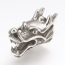 316 Surgical Stainless Steel Cord Ends, End Caps, For Leather Cord Bracelets Making, Dragon Head, Antique Silver, 21x11x12.5mm, Hole: 6.5mm