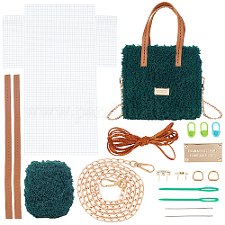 Вязание сумок крючком своими руками, включая пряжу, сетка пластиковые полотна холста, ручки для сумок, Цепные ремни, вязальные спицы, нить, магнитная застежка, этикетки, кольцо, темно-зеленый