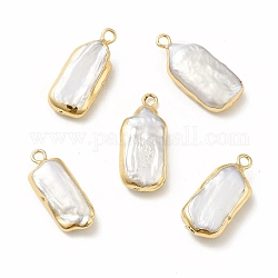 Baroque Natural Keshi Pearl Pendants, Nuggets Charms, with Brass Loops, Light Gold, 20~23x8~10x5~6mm, Hole: 1.6mm