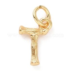 Brass Pendants, with Jump Ring, Golden, Letter Charm, Letter T, 12x7.5x2mm, Hole: 3mm