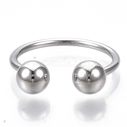 Alloy Cuff Rings, Open Rings, with Round Immovable Beads, Platinum, US Size 6(16.5mm)
