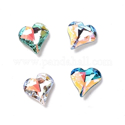 Cabochons en verre strass style ab léger, dos et dos plaqués, cœur, couleur mixte, 13x12x4.3mm