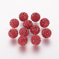 Perles de strass en argile polymère, Grade a, ronde, Perles de boule pavé disco , light siam, 10x9.5mm, Trou: 1.5mm