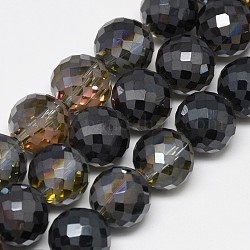 Abalorios de vidrio electroplate hebras, arco iris chapado, esmerilado, facetados, redondo, negro, 12mm, agujero: 1.5 mm, aproximamente 50 pcs / cadena, 22.05 pulgada