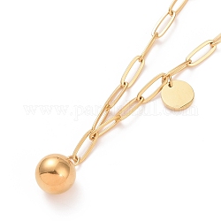 304 bola redonda de acero inoxidable y collar con colgante redondo plano para mujer, dorado, 17.13 pulgada (43.5 cm)