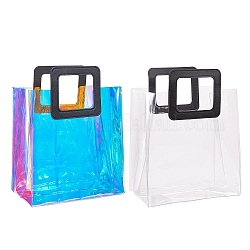 2 Farben PVC Laser transparente Tasche, Tragetasche, mit pu ledergriffen, für Geschenk- oder Geschenkverpackungen, Rechteck, Schwarz, fertiges Produkt: 32x25x15cm, 1 Stück / Farbe, 2 Stück / Set