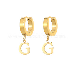 Orecchini di cerchio in titanio, orecchini pendenti con iniziale della lettera g, oro, 21.2x9.6mm