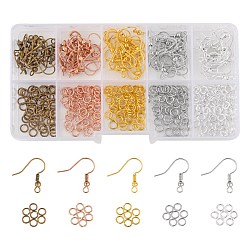 DIY Earring Making Finding Kits, include 100Pcs Brass Earring Hooks and 300Pcs Jump Rings, Mixed Color, 20pcs/style