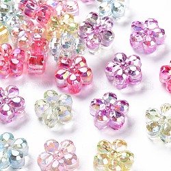 Perles en acrylique transparente, couleur ab , facette, fleur, couleur mixte, 14.5x15x8.5mm, Trou: 2.5mm, environ 450 pcs/500 g