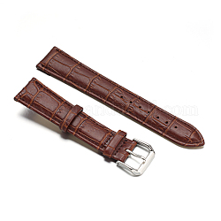 Bracelets de montres en cuir, avec fermoirs en 304 acier inoxydable, brun coco, 95~125x21x4~4.5mm
