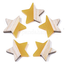 Cabochon in resina e legno, stella, oro, 17.5x18x3.5mm