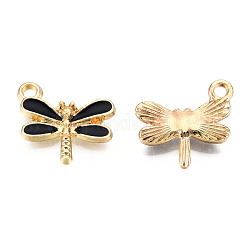 Light Gold Plated Alloy Charms, with Enamel, Dragonfly, Black, 14.5x15.5x3mm, Hole: 1.8mm