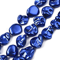 Perline di conchiglia d'acqua dolce naturali elettroplaccate, pepite, blu, 20x13x7mm, Foro: 0.7 mm, circa 20~26pcs/filo, 14.76 pollice ~ 15.94 pollici (37.5~40.5 cm)