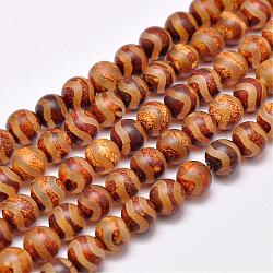 Natürliche tibetische Art Wellenmuster Dzi Perlen Stränge, gefärbt und erhitzt, matte Stil, Runde, 8 mm, Bohrung: 1 mm, ca. 48 Stk. / Strang, 16 Zoll