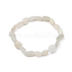 Natürliche weiße Mondstein-Stretch-Perlenarmbänder, getrommelt Stein, Nuggets, 1-7/8 Zoll ~ 2-1/8 Zoll (4.8~5.5 cm), Perlen: 6~15x6~11x3~11 mm