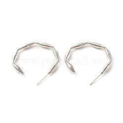 Латунные текстурированные серьги-гвоздики c-образной формы, серьги-кольца для женщин, без кадмия и без свинца, платина, 35x30x3 мм, штифты : 0.7 мм