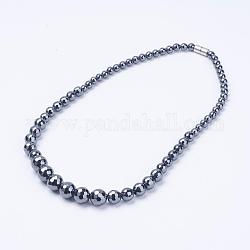 Colliers en hématite synthétique sans magnétique, colliers de perles, avec fermoir magnétique, facette, 18.5 pouce (47 cm)