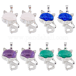 DICOSMETIC 8Pcs 4 Style Natural Gemstone Pendants, with Platinum Plated Brass Findings, Cat Charm, 30.5x25x9mm, Hole: 5x7.5mm
