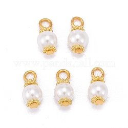 Eco-Friendly Dyed Glass Pearl Pendants, with Alloy Daisy Spacer Beads and Iron Flat Head Pins, White, 12.5x6mm, Hole: 2.5mm