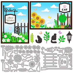 Stencil per fustelle in acciaio al carbonio a tema giardino, per scrapbooking diy, album di foto, carta decorativa goffrata, colore acciaio inossidabile, forma di gatto, 90~151x101~120x0.8mm, 2 pc / set