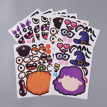Halloween Decorating Stickers, Pumpkin Zombie Witch Vampire Mix and Match Stickers, for Halloween Party Favors, Mixed Color, 21x15x0.02cm, 2sheets/style, 4patterns, 8sheets/set