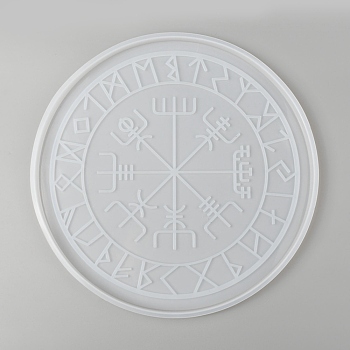 Rune Stones Divination Mat Silicone Molds, for Astrology Board, Dice Tray Mold, Round Theosophical Plate, White, 253x11mm, Inner Diameter: 237mm