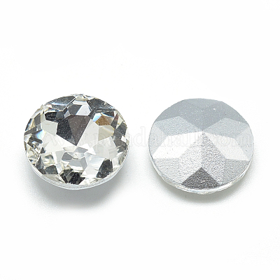 Cabochons en verre avec strass de dos avec point&nbsp;RGLA-T029-16mm-01-1
