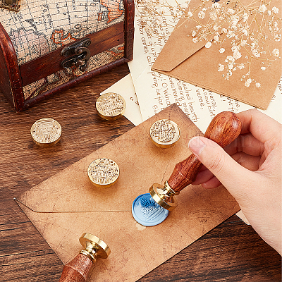 Wholesale SUPERDANT 6 pcs/set 25mm Wax Seal Stamp Kit Happy Birthday Day  Wax Sealing Stamp Brass Head Stamp 2 Wooden Handle for Gifts Envelopes Card  Without Wax 