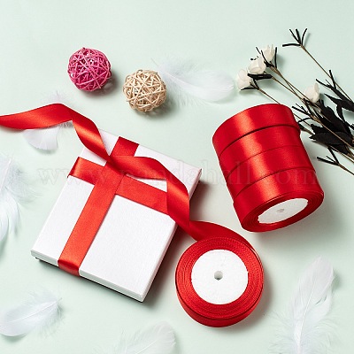 Single Face Satin Ribbon, Polyester Ribbon, Christmas Ribbon, Red, 1  inch(25mm) wide, 25yards/roll(22.86m/roll), 5rolls/group,  125yards/group(114.3m/group)