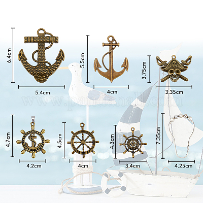 Wholesale SUPERFINDINGS 12Pcs Iron Shower Curtain Rings with 12Pcs Sea Theme  Alloy Pendants Bathroom Decoring Accessories Shower Curtain Hooks Rings  Antique Bronze Pirate Anchor Hangers Hole: 2.3~6mm 