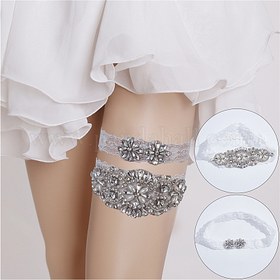 bride floral garters Bridal Lace Garter Wedding Garter Belt Crystal Pearl