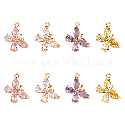 Nbeads 8Pcs 4 Colors Real 18K Gold Plated Brass Micro Pave Cubic Zirconia Pendants KK-NB0001-36-NF-1