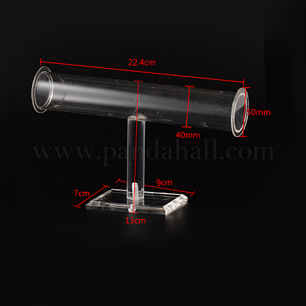 有機ガラスtバーブレスレット/バングルディスプレイスタンド  透明  約13センチの高さ  ベース：9x7cm  バー：22.4x4cm BDIS-N010-01A-1