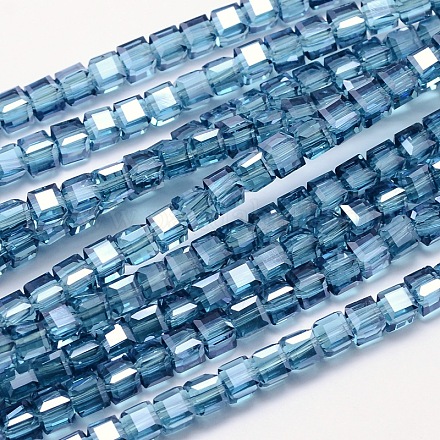 Lustre à facettes cube de perles perles de verre de galvanoplastie plaqués brins EGLA-E041-5mm-PL01-1
