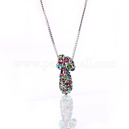 18K Real Platinum Plated Alloy Austrian Crystal Drop Pendant Necklaces NJEW-DD0001-74D-1