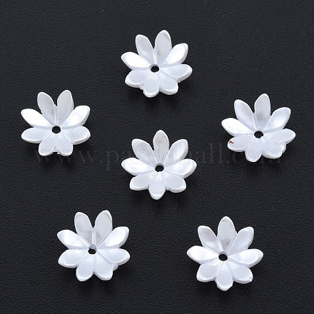 樹脂模造パールビーズキャップ  マルチ花弁  花  ホワイト  10x10x3mm  穴：1mm RESI-N036-04-06-1
