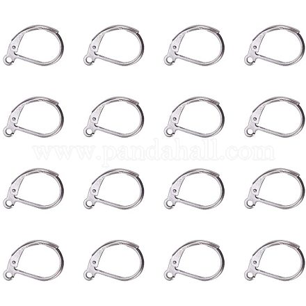 PandaHall 60 Pcs 304 Stainless Steel Lever Back Earring Hooks Earwire with Open Loop 15x10mm for Jewelry Making STAS-PH0018-28P-1
