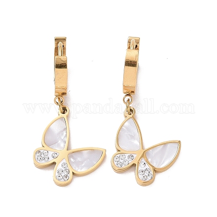 Resin Butterfly Dangle Hoop Earrings with Crystal Rhinestone EJEW-A082-05B-G-1