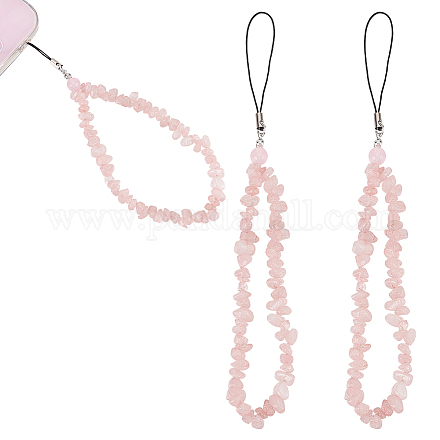 Mobile Riemen aus natürlichen Rosenquarzsplittern mit Perlenkette FIND-WH0135-07D-1