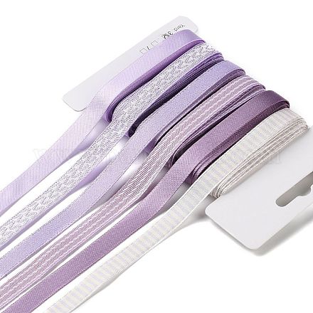 18 ヤード 6 スタイルのポリエステル リボン  DIY手作りクラフト用  髪のちょう結びとギフトの装飾  紫のカラーパレット  アザミ  3/8~1/2インチ（9~12mm）  約3ヤード/スタイル SRIB-Q022-B05-1