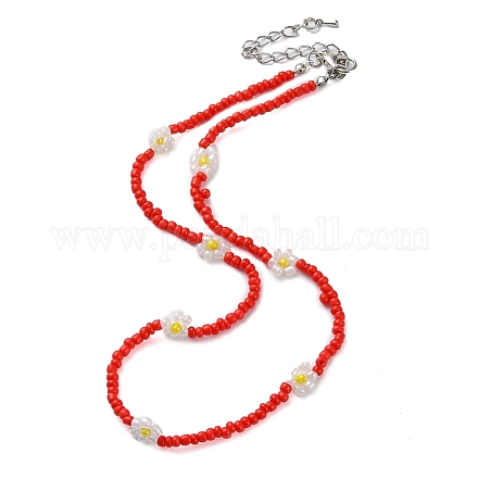 Halskette mit Glasblumenperlen NJEW-Z029-03B-1