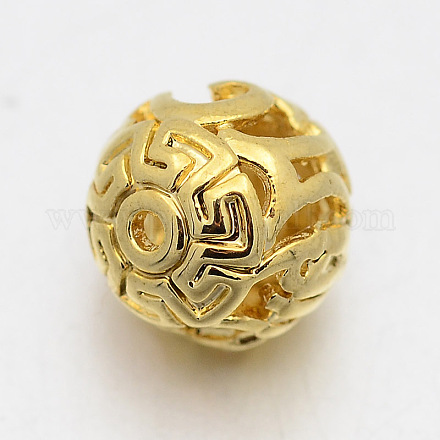 ラウンドビーズパーツOMマニパドメハム真鍮の彫刻  ゴールドカラー  8mm  穴：1mm KK-F0292-11-1