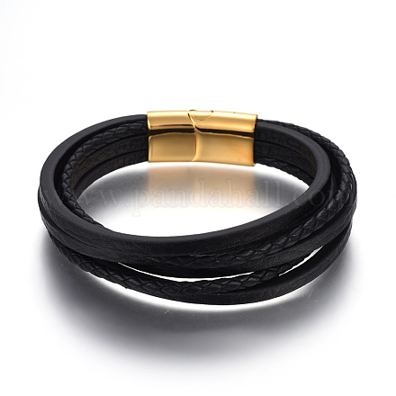 Bracelets multi-rangs avec cordon en cuir BJEW-E352-38B-G-1