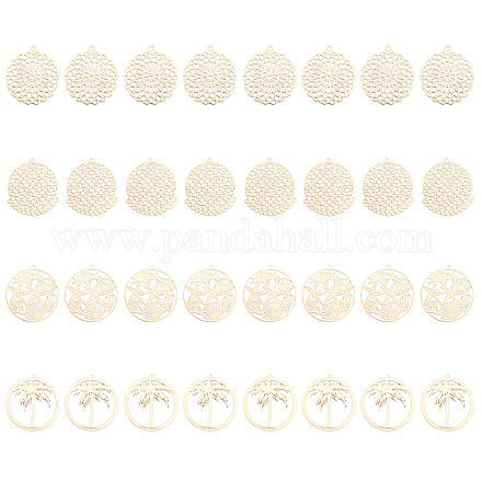 CHGCRAFT Brass Filigree Flat Round Charms Connectors Links Hollow Out with Sea Theme Pattern with Long-Lasting Plated for Jewelry Making KKC-CA0001-08-1