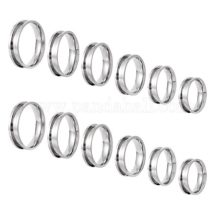 Pandahall 12pcs 6 tamaño 201 ajustes de anillo de dedo ranurado de acero inoxidable RJEW-TA0001-05P-1